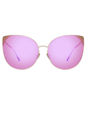 Flyer Cat Eye Sunglasses In Light Gold And Pink