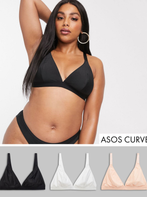 Asos Design Curve Recycled 3 Pack Microfibre Triangle Bra