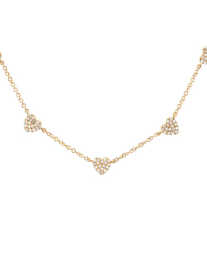 5 Mini Diamond Heart Necklace - Yellow Gold