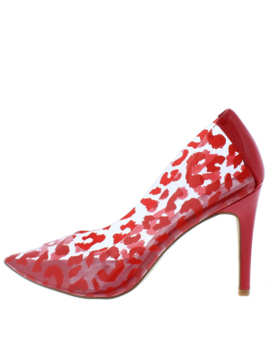 Katherine191 Red Leopard Lucite Pointed Toe Pump Heel