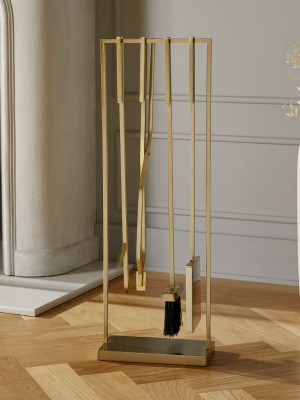 4-piece Bend Gold Standing Fireplace Tool Set