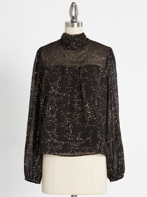 Covered In Stardust Mock Neck Blouse