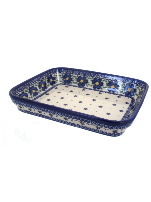 Blue Rose Polish Pottery Spring Blossom Medium Rectangular Baker