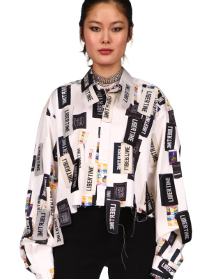 'printed Label Mania' Cropped Classic Shirt