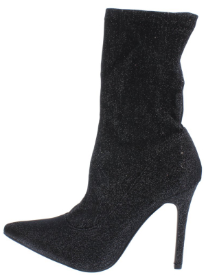 Selma01 Black Sparkle Pointed Toe Stiletto Boot