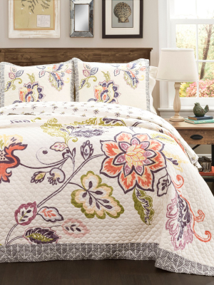 Aster Quilt Coral/ Navy 3 Piece Set - Lush Décor