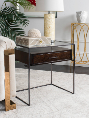 Caelan Glass Side Table Dark Brown - Safavieh