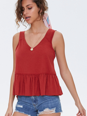 Shirred Flounce-hem Tank Top