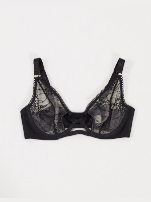 Wolf & Whistle Fuller Bust Strappy Lace Bra In Black