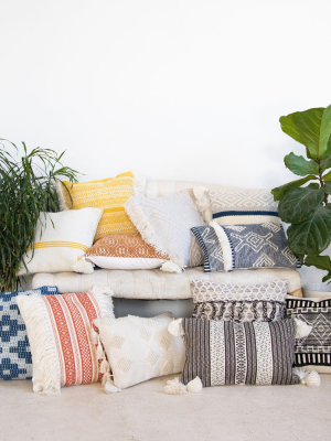 Blue And White Hand Woven 14 X 22 Inch Outdoor Decorative Throw Pillow Cover With Insert And Hand Tied Fringe - Foreside Home & Garden