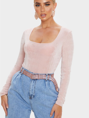 Pink Acetate Slinky Scoop Neck Long Sleeve...