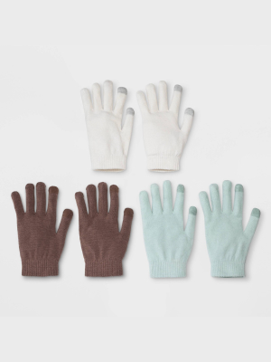 Women's 3pk Magic Gloves - Wild Fable™ Mint/tan One Size