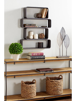 24" X 32" Small Rectangular Industrial Metal Wall Shelf With Rounded Corners And Jagged Silhouette Gray - Olivia & May