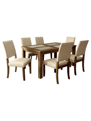 7pc Ardougne Stone Inserted Wood Dining Table Set Natural - Iohomes