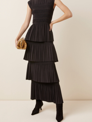 Aramon Tiered Pleated Crepe Maxi Dress