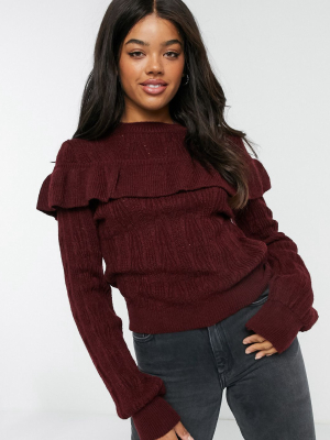 Miss Selfridge Wide Frill Sweater In Red