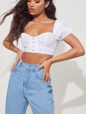 White Puff Sleeved Crop Top