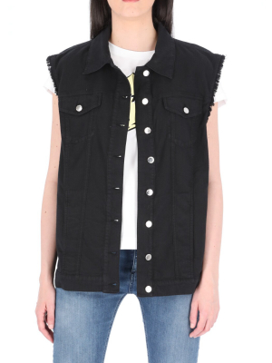 Love Moschino Logo Embroidered Denim Gilet