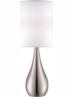 360 Lighting Modern Accent Table Lamp Brushed Steel Metal Teardrop White Cylinder Shade For Living Room Family Bedroom Office