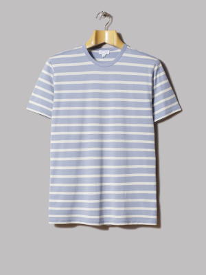 Sunspel Crew Neck T-shirt (washed Denim / Ecru Breton Stripe)