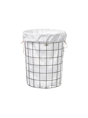 Wire Basket With Plain Laundry Bag - Large Design By Puebco