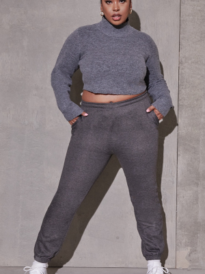 Plus Charcoal Recycled Funnel Neck Crop Sweater