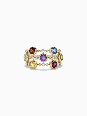 Effy Mosaic 14k Yellow Gold Multi Gemstone And Diamond Ring, 2.31 Tcw