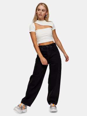 Petite Washed Black Baggy Jeans