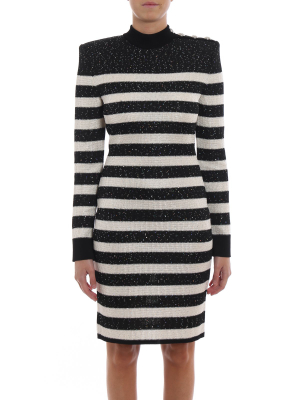 Balmain Striped Long Sleeve Dress