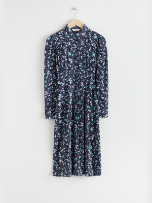 Micro Floral Midi Shirt Dress