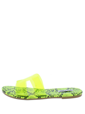 Relaxed Lime Cut Out Lucite Open Toe Flat Slide Sandal