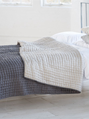 Chenevard Silver And Slate Pure Silk Quilt And Shams