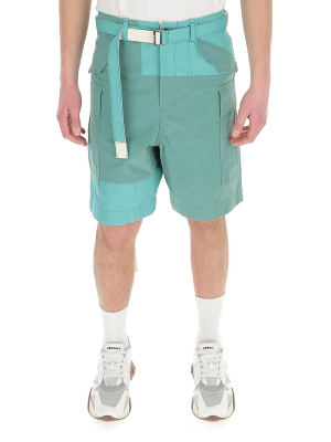 Sacai Belted Tonal Patchwork Shorts