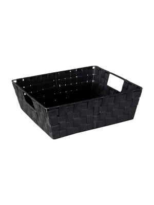 Simplify Large 13" Woven Strap Storage Bin Black