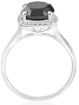 Pompeii3 3 1/10ct Treated Black Diamond Cushion Halo Engagement Ring 14k White Gold