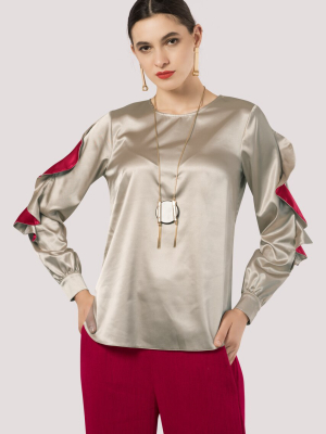 Gold Frill Sleeve Blouse