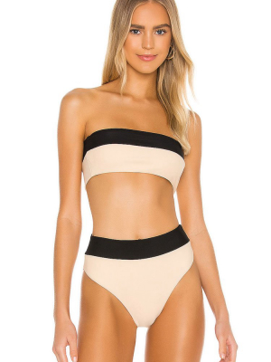 High Waist Color Block Bandeau Bikini Swimsuit - Two Piece Set