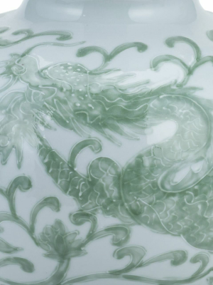 Dragon Lotus Celadon Gourd Vase