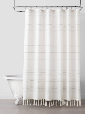 Woven Stripe Knotted Fringe Shower Curtain - Hearth & Hand™ With Magnolia