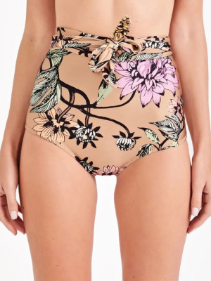 Sun Hot Knot Front High Waist Bikini Bottom - Pak Garden Print