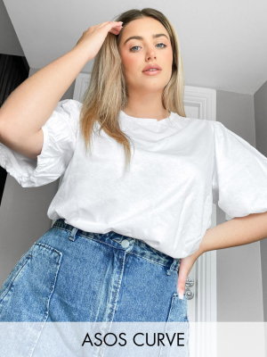 Asos Design Curve T-shirt With Puff Sleeve