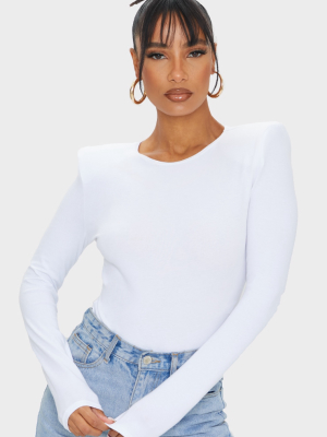 White Cotton Mix Shoulder Pad Bodysuit