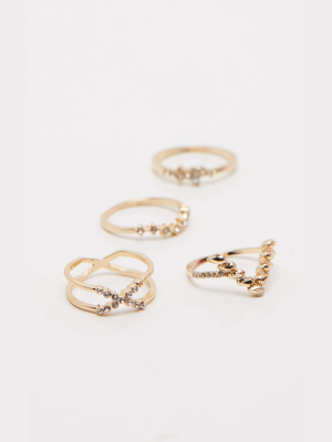 Gold Diamante Four Set Stacking Rings