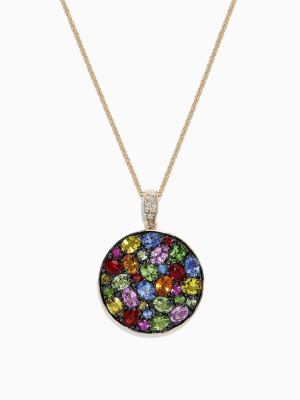 Effy Watercolors 14k Yellow Gold Multi Sapphire Circle Pendant, 5.09 Tcw