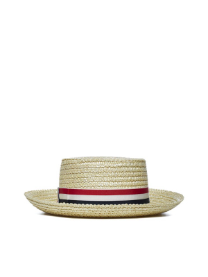 Thom Browne Embellished Braided Boater Hat