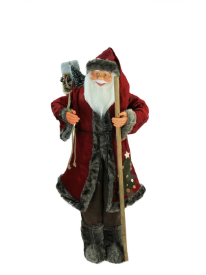 Northlight 48" Red And Brown Standing Santa Claus Christmas Figurine With Walking Stick