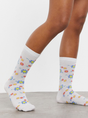 Asos Design Fun Floral Calf Length Socks