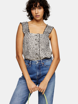 Black And White Animal Print Button Cami