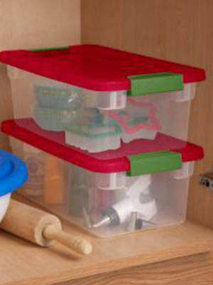 Sterilite 6qt Clear Latching Storage Box Red Lid And Green Latch