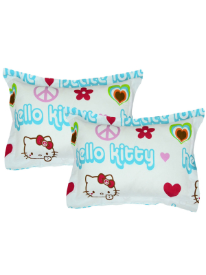 Sanrio Pillow Shams Set 2pc Hearts And Peace Signs Bed Pillow Covers - Hello Kitty..